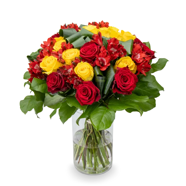 Kytice růží s alstromérií